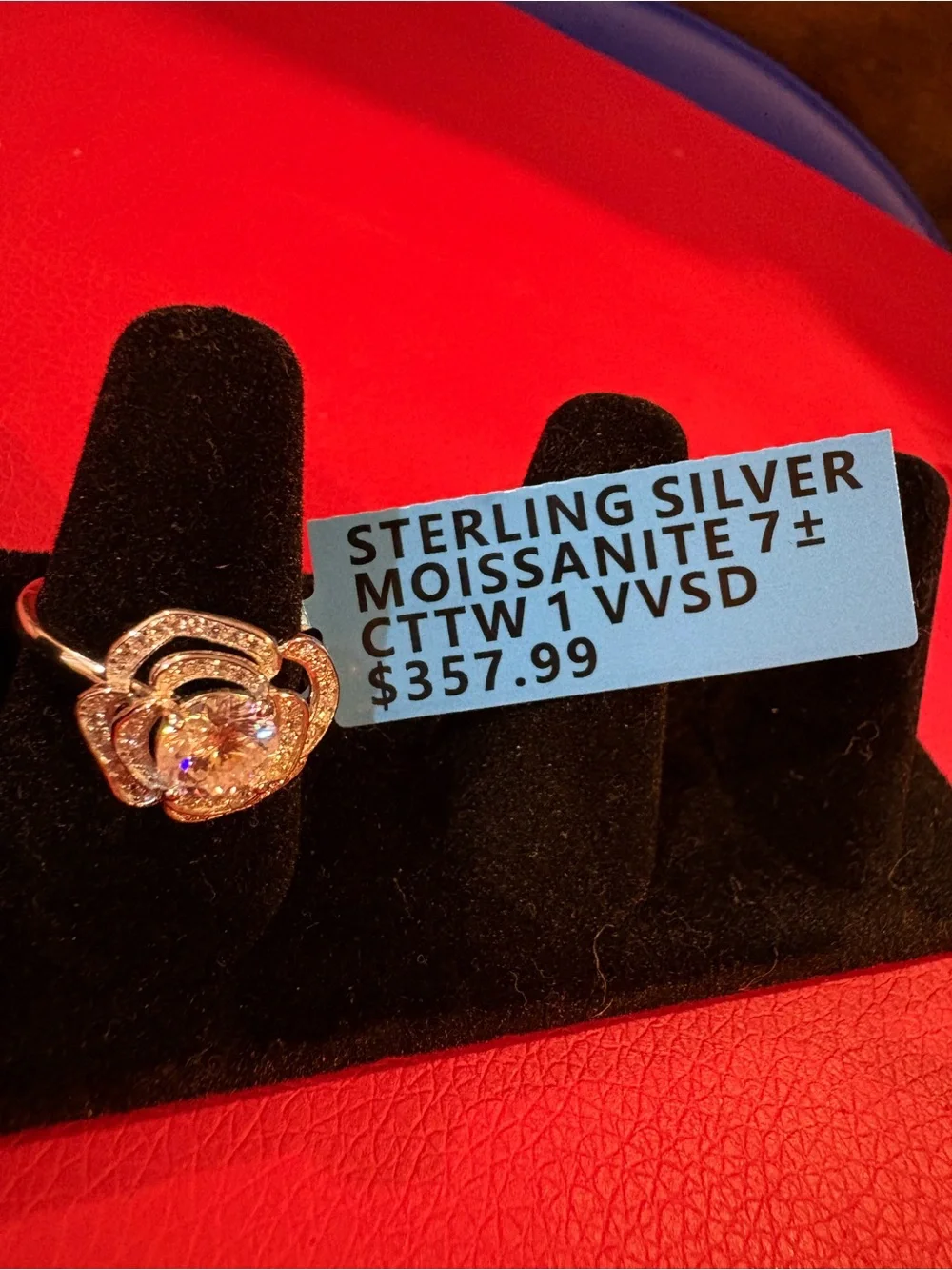 Sterling Silver Rose Cluster Ring with White Moissanite Accents